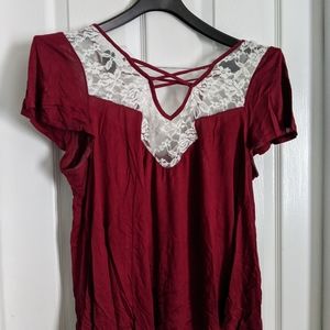 Woman plus size tops lace inlet winered